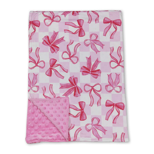 Pink Plaid Bows Minky Blanket